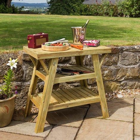 Zest Wooden BBQ Barbecue Side Outdoor Garden Table PEFC Shelves