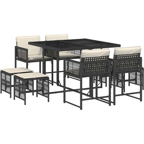 Maison Exclusive - 9-tlg. Garten-Essgruppe mit Kissen Schwarz Pol