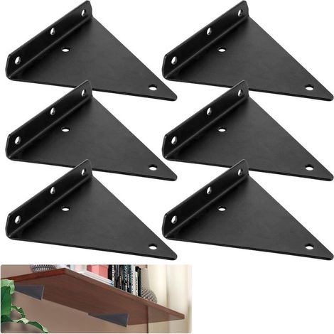 6 Pièces Support Etagere Triangle, 14 x 13 cm Supports D'étagère Flottant, Support Etagere Invisible, Support Etagere Murale Métal, Fixation Invisible Étagère pour Étagères Ouvertes (1/5)