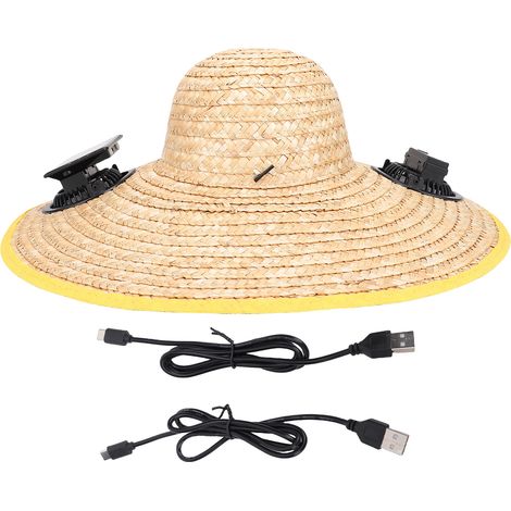 Chapeau de ventilateur solaire alimenté et chargement USB, commande vocale AI, 3 vitesses réglables à large bord, avec 2 ventilateurs pour le travail en extérieur (1/5)