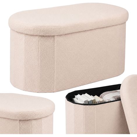 Banco Relaxdays acolchado en tejido teddy con almacenaje, 38x76x38 cm, baúl tapizado bouclé, beige (1/5)