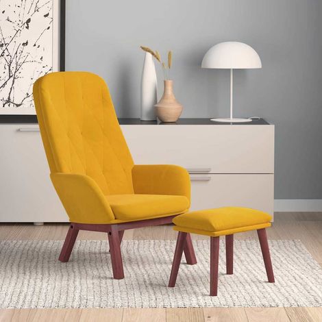 vidaXL Chaise de relaxation avec repose-pied Jaune moutarde Velours (1/5)