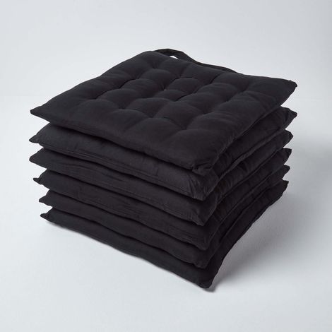 HOMESCAPES Lot de 6 Galette de Chaise Capitonnée 40 x 40 cm Noir