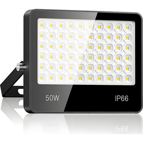 Projecteur LED Extérieur 50W - 5000LM 6500K Blanc Froid Spot LED Extérieur avec 60 LEDs Lampe, IP66 Étanche Eclairage Exterieur pour Stade, Terrasse, Rue, Garage (1/5)