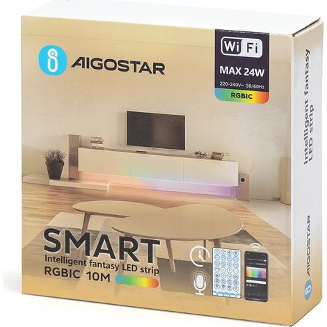 Tira LED interior aigostar s10203m3b RGBIC 10 metros (1/3)