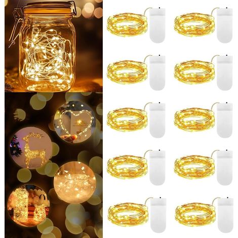 Pack of 10 Mini Battery Operated LED Fairy Lights 1 m 10 Copper Wire Indoor and Outdoor Decoration Light for Bottle Wedding Party Christmas Bedroom Warm White (1/5)