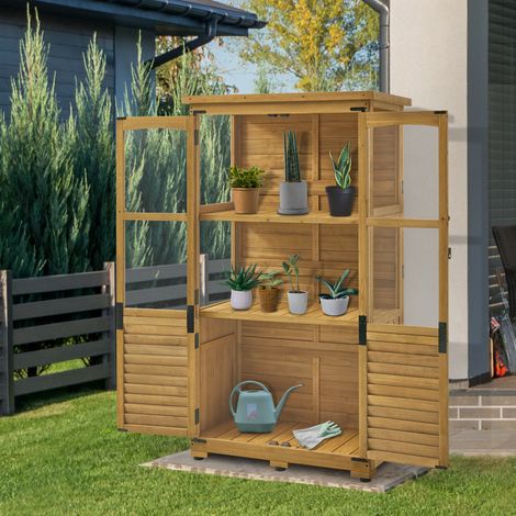 M MCombo Gartenschrank Holz, Gerätehaus Wetterfest Klein, Outdoor Gartenhaus Geräteschuppen für Außenbereich Terrasse Balkon, 0120 (Natur)