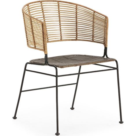 Chaise métal et osier élégance intemporelle - Tressage en osier naturel et métal noir (1/5)