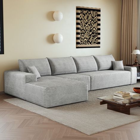 Divano angolare modulare 340 cm con chaise longue, senza montaggio, grigio DESVIAE (1/5)