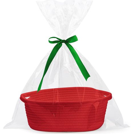 Cesto regalo vuoto, cesto in corda di cotone intrecciata con sacchetto regalo e nastro, cesto regalo vuoto con manico, cesto portaoggetti per giocattoli per cani e gatti per baby shower, compleanno, m