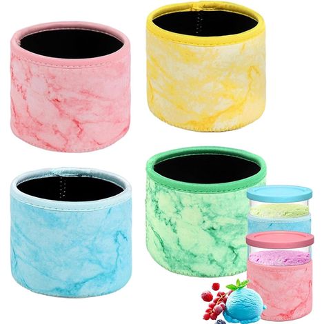 Convient pour la sorbetière Ninja Creami Deluxe : couvercle en verre néoprène, 4 boîtes en verre isothermes réutilisables, compatibles avec les sorbetières Creami Deluxe série NC501. (1/5)