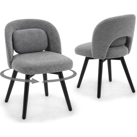 FurnitureR Lot de 2 chaises pivotantes grises en tissu avec pieds en bois massif (1/5)