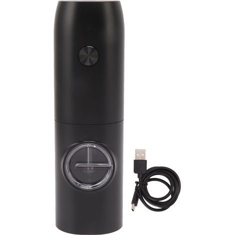 Moulin à poivre électrique à mouture réglable, rechargeable par USB, moulin à sel automatique avec lumière LED pour herbes et épices, noir (1/5)