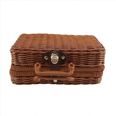 Panier de pique-nique vintage, valise en osier tressé, coffre de rangement en rotin, panier en fibres naturelles, boîte de stockage portable avec couvercle, accessoire de décoration rustique pour mais (1/5)