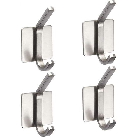 Lot de 4 crochets auto-adhésifs pour serviettes, crochets muraux robustes en acier inoxydable, crochets de porte étanches, support antidérapant pour serviettes de cuisine/salle de bain. (1/5)