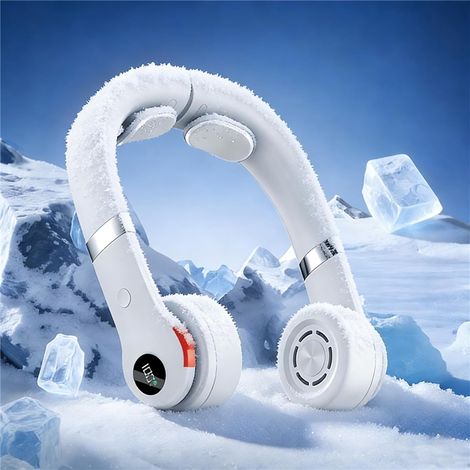 Ventilateur de cou portable 2400mAh 5 vitesses angle réglable 110° silencieux léger USB rechargeable ventilation personnelle bureau voyage été blanc (1/5)