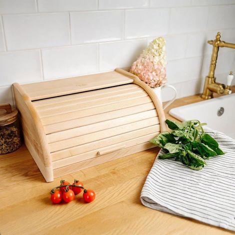 Boîte à pain en bois de hêtre naturel 38x28.5x17.5 cm (1/3)