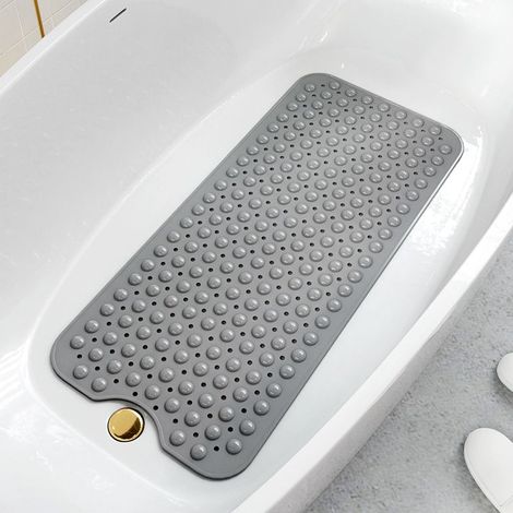 Tappetino da bagno extra lungo con ventose resistenti, antiscivolo, in PVC, lavabile in lavatrice, antimuffa, antifungino, 40x100 cm (grigio) (1/4)