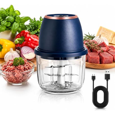 Hachoir éLectrique 350 Ml, Mini Hachoir à 6 Lames, Rechargeable Usb-C, Batterie 1200 Mah, Sans Fil, Pour Viande, LéGumes, Ail Et Oignon, IdéAl Pour La Cuisine Et Les Voyages. (1/5)