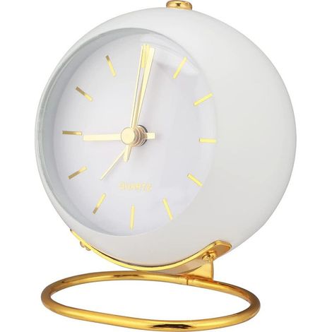 Réveil silencieux, analogique avec lumière, réveil rétro puissant, réveil de chevet pour gros dormeurs, à piles, idéal pour les voyages, petit réveil de bureau pour chambre d'enfant (blanc) (1/5)