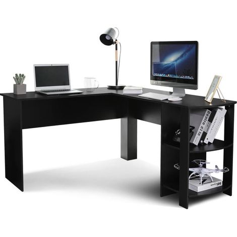 Mondeer Eckschreibtisch, Computertisch, L-Förmig Schreibtisch mit 2 abgerundeten Ablagen,Großer fürs Arbeitszimmer Wohnzimmer Büro,Schwarz (1/5)