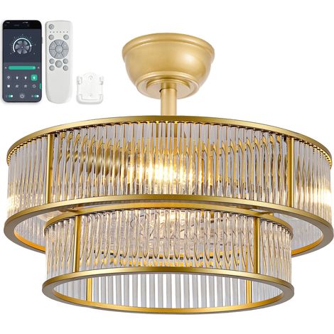 Ventilateur de plafond 50 cm éclairage LED ABS doré et verre 6 vitesses télécommande silencieux minuterie et mémoire (1/5)