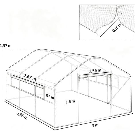 Invernadero de jardín de 4 × 3 × 2 m con puertas enrollables y grandes ventanas, invernadero tipo túnel para jardín, blanco. (1/5)