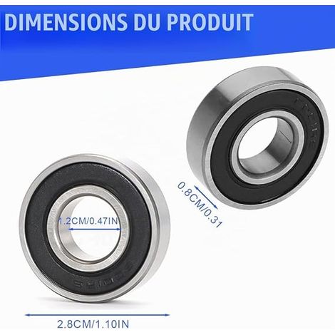 Electric Scooter Ball Bearings Compatible with V30 Stainless Steel Front Wheel Bearing (6001RS 12 x 28 x 8mm) (1/4)