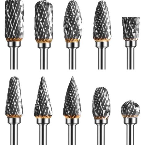Ensemble de Fraises Rotatives en Carbure de Tungstène avec Tige de 1/8 pouce, Mèches de Sculpture Double Coupe pour Outils Rotatifs, Accessoires d'outil rotatif pour Bricolage, Polissage et Perçage (1/5)