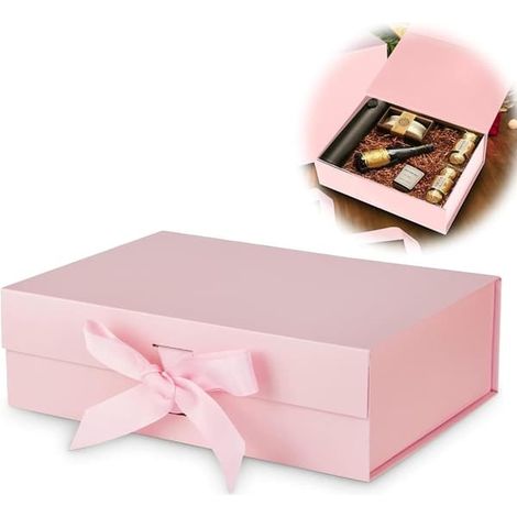 Coffret cadeau avec ruban, coffret cadeau magnétique avec couvercle, emballage cadeau réutilisable, pour anniversaire, Noël, Saint-Valentin (1/4)