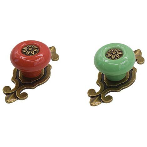 AIDUCHO Juego de 2 tiradores de cerámica estilo vintage para puertas, armarios y cajones, ideales para cocina, salón o dormitorio. Incluye tornillos de 2,5 cm. Colores: verde y rojo. (1/4)