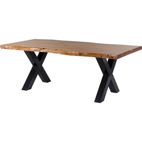 Baumtisch Akazie 220x100x77 Akazie natur lackiert / X-Beine anthrazit glänzend FREEFORM 5 (1/3)