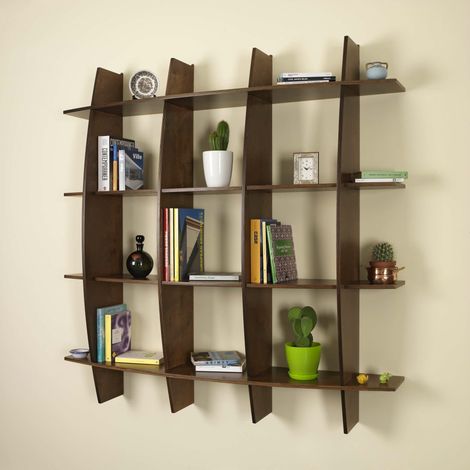 Libreria in Legno da Parete Mobile Scaffale Libri MADE IN ITALY mod. Arco Noce L150 x P30 x 150H (1/2)