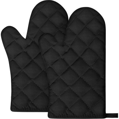 Gants de Four, 1 Paire Gants de Cuisine Coton, Lavable Gant Cuisine Four, Gants de Cuisine Antidérapants, Gant Cuisine Anti Chaleur pour Cuisiner, Barbecue, Cuisson (Noir) (1/5)