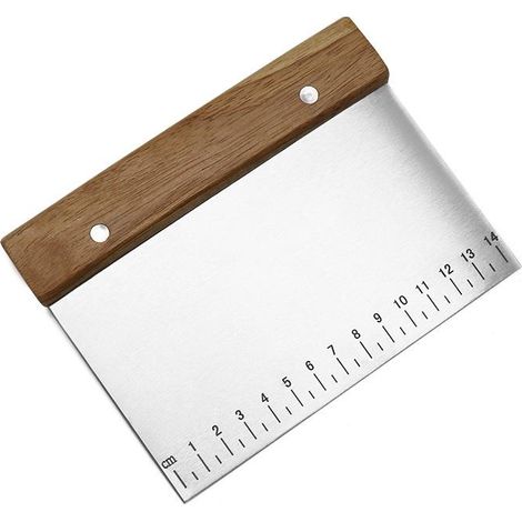 Racloir multifonction en acier inoxydable, racloir à pâtisserie gradué, spatule à gâteau, coupe-farine à manche en bois (1/5)