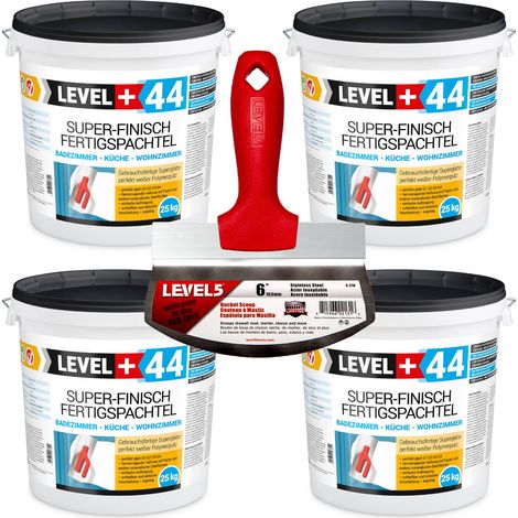 LEVEL+ Fertigspachtel Spachtelmasse L+44 - 100KG + Eimerschaber