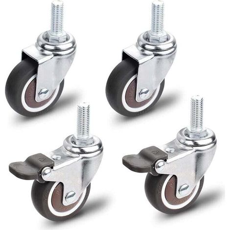 Möbelrollen, 2 Lenkrollen mit Bremsen + 2 Lenkrollen ohne Bremsen, Universal-Möbelrollen M10x25mm, Tragfähigkeit 30 kg pro Rolle (1/4)
