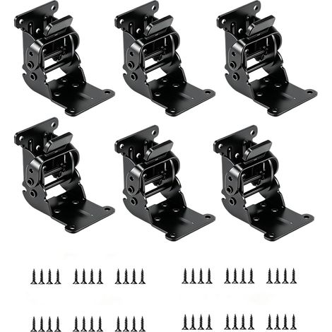 Lot de 6 charnières pliantes avec verrouillage, pour charges lourdes, 0°-90°-180°, angle pliable pour pied de table et table pliante, charnière à visser noire pour établi, étagères et meubles (1/5)