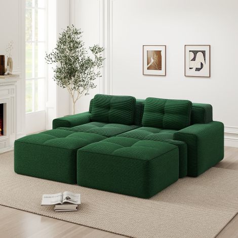 Cloud Modulsofa Boneless U-förmiges Sofa, bequemes Corduroy-Cloud-Sofa, Modulares Sofa mit Ottoman, Modulares Zweisitzer-Sofa, 2-Sitzer Sofa mit Tiefem Sitz für Wohnzimmer, Montagefreies Sofa, Grün
W