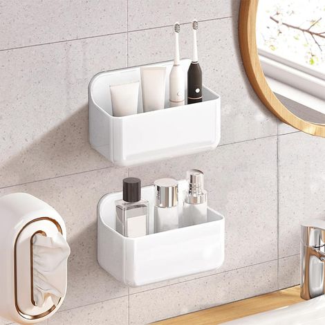CCYKXA 2-teiliges Duschregal ohne Bohren, selbstklebender Duschshampoo-Halter, Wandregal für Badezimmer, Halter für schnelltrocknendes Duschgel (Klein-Weiß) (1/5)