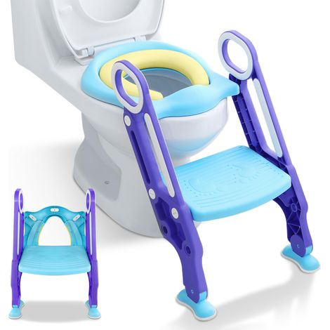 Faltbare Töpfchen Trainer für Kinder Toilettensitze mit Trittschemel Treppen Baby Lerntöpfchen Wc-Sitz mit PU Kissen & Griffen Töpfchen Tragfähigkeit bis 75KG Toilettentrainer (Lila) NAIZY (1/4)