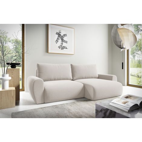 Ecksofa Schlafsofa GALAN Stoff Poso Altweiß Ottomane Rechts