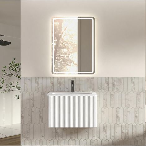 Mobile da bagno con specchio, lavabo 60 cm, preassemblato, bianco HAVRYA (1/5)