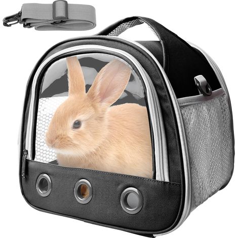 Boîte de transport pliable avec bandoulière pour chat, chien, lapin, hamster - 30 x 21 x 27 cm - Noir (1/5)