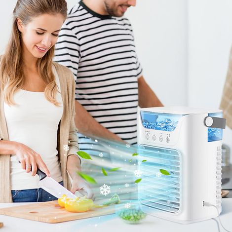 Ventilatore condizionatore da 700 ml, 3 velocità, 2 impostazioni di nebulizzazione fredda, timer automatico, umidificatore portatile. (1/5)