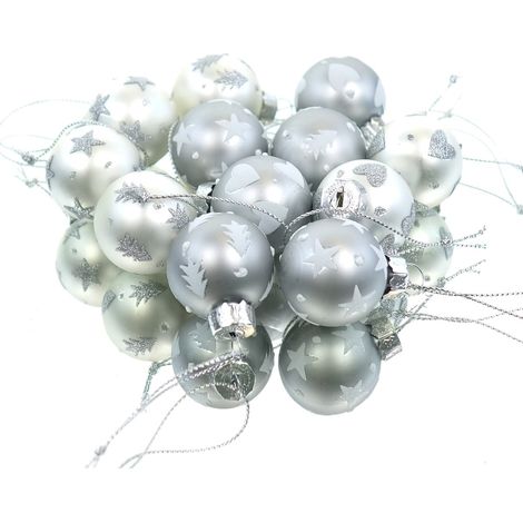 Boltze Mini-Weihnachtskugeln Symbole Silbertöne Ø 3 cm 12er Set - Glas (1/2)