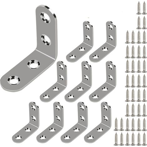 10 Pack Stainless Steel Angle Brackets, Square Edge Angle Brackets (with Screws), 40 x 40 mm Round Edge