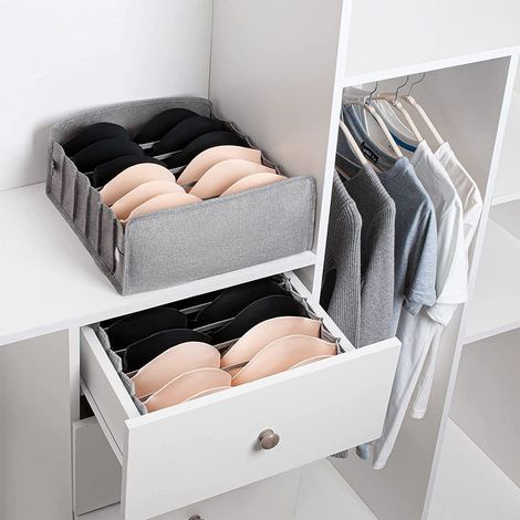 Boite De Rangement Sous-Vetements - Boite De Stockage Pliable En Toile - Gris - 13,4 X 13,4 X 3,9 Pouces - Lot De 2 (1/5)