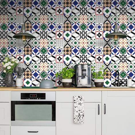 Sticker Mural Carrelage adhésif Cuisine Salle de Bain - 60 STICKERS CARREAUX DE CIMENT AZULEJOS EDIAH - 60stickers20x20cm (1/5)