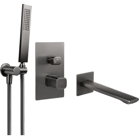 Robinet de baignoire encastré, ensemble de douche en graphite, accessoires modernes Tores (1/4)